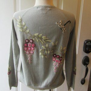 Vintage Sage Green Ramie Cotton Embroidered Cardigan Sweater Size S Andre Segere